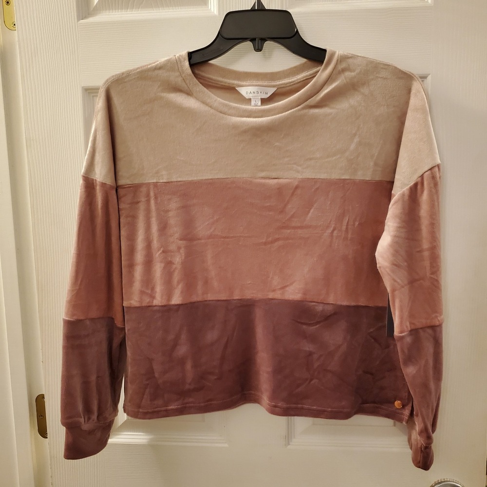 Danskin sz L light weight sweatshirt soft pink velour athleisure gym Retro Vibe